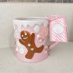 NEW Peppermint & Pine Pink Christmas Gingerbread Ceramic Coffee Mug Hand Painted
